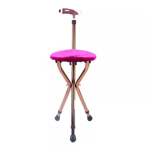 Donened - Walking Stick with Seat, Foldable Walking Stick Chair with LED Night Light & Cushion Cover, Adjustable Height, Cane Stool for Elderly Men, Disabled, max Load 100kg — view 2