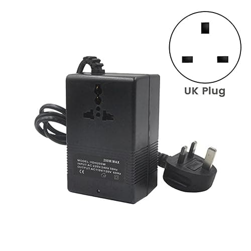 Asuinxurr 200W Voltage Converter 220V to 110V Transformer Down Transformer Voltage Converter Travel Adapter Easy to Use Black UK Plug — view 5