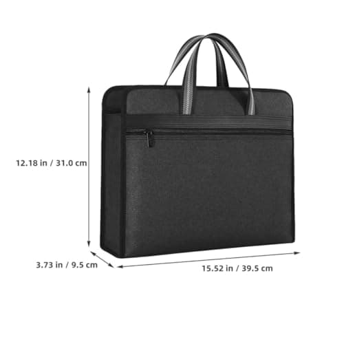 Zipper File Bag Black Canvas Multilayer Handcarry Office Document Organizer — view 2