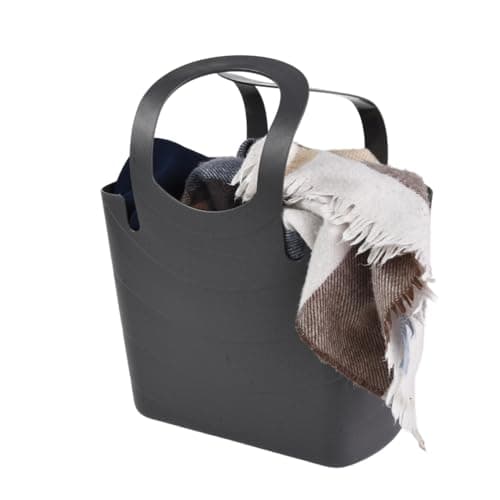 Reusable Tote Shopping Carry All Bag Basket Bucket Travel Foldable Shopping Bags Plastic Large Handles Strong Multipurpose for Laundry Beach Storage Flexible (Grey, Large)