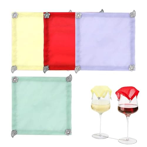 Weighted Wine Covers, 4 Piece Weighted Drink Cover, Reusable Protector Mesh Lid Marking Portable For Airplane Christmas Travel Cup Mug