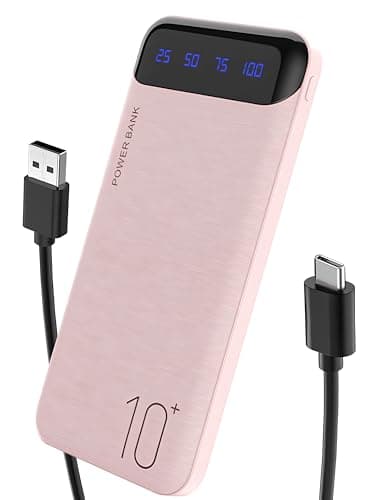 Portable Charger 10000mAh Slim USB C Input and Output Power Bank with LED Display Lightweight External Battery Pack Compatible for iPhone 14/13/12, iPad, Samsung etc. (pink)