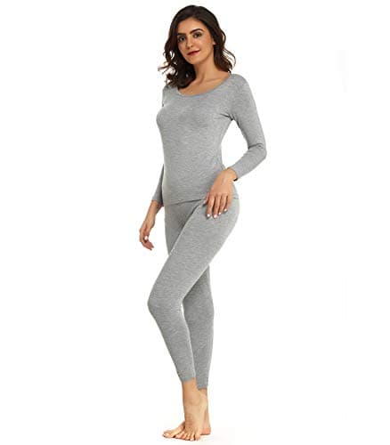 Mcilia Women's Ultrathin Modal Round Neck Thermal Underwear Set Grey — view 4