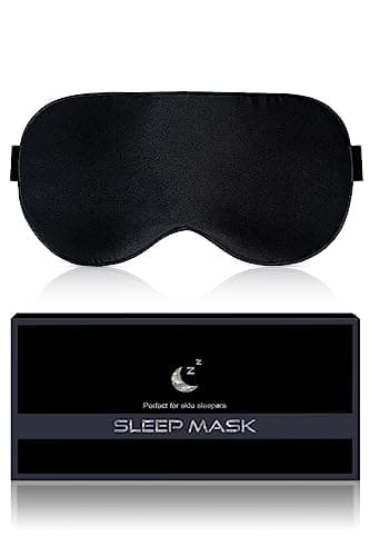 Aosun Silk Sleep Mask, 22-Momme 100% Pure Mulberry Silk Light-Blocking Eye Mask with Adjustable Strap, Hypoallergenic, Gifts for Women and Men (Black)