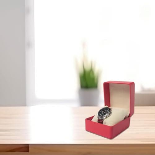 Single PU Leather Watch Storage Box, Jewelry Bracelet Organizer,Portable Red Watch Gift Box with Removable Cushion for Men Women Unisex,Travel Case for Smart & Most Watches,Birthday Valentine Present — view 4