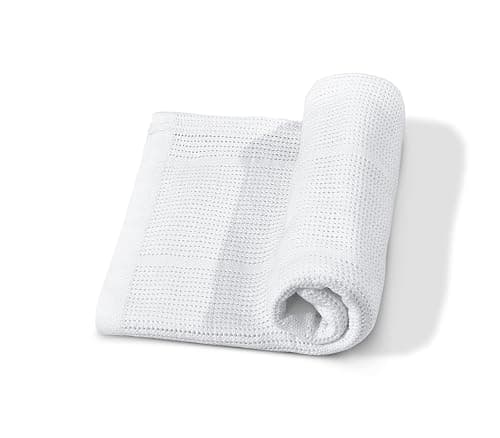 KAM LABELZ Newborn Baby Girl Boy Unisex Extra Soft Light Weight Cellular Blankets| 100% Cotton Eco Friendly Machine Washable| Fits for Moses Basket Pram Crib Travel Car Home| 70 X90 CM (White)