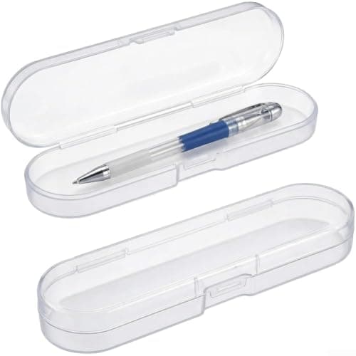 2 Pack Transparent Plastic Storage Box for Pens Art Supplies Stackable Organizer with Secure Interlocking Clear Lid Slim 17x7x3 cm Case for Students