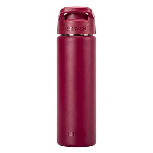 Smash Stainless Steel Water Bottle with Flip Top Lid and Straw - Merlot 750ml — view 4