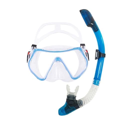 TUDIVING Snorkeling Gear for Adults,Anti-Fog Panoramic View Swim Mask Dry Top Snorkel Kit,Snorkel Mask Set for Snorkeling Scuba Diving Swimming Travel with Carry Bag (Lake Blue)