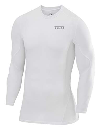 TCA Men's SuperThermal Compression Base Layer Top Long Sleeve Thermal Under Shirt - Pro White, S