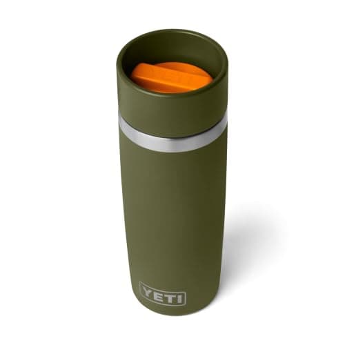 YETI Rambler 16 oz (473 ml) Travel Bottle (Olive/King Crab Orange) – Drinks Bottle & Coffee Flask for Hot Drinks with Leakproof Commuter Cap – Backpack-Friendly Insulated Coffee Cup – 5 Year Warranty