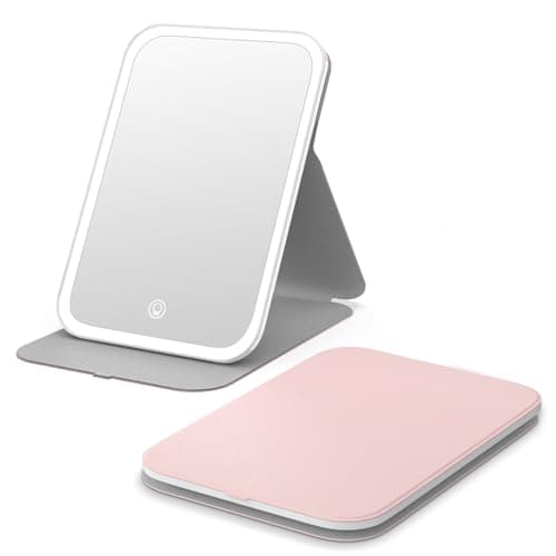Kintion Travel Makeup Mirror, Portable LED Lighted Makeup Mirror, Pink