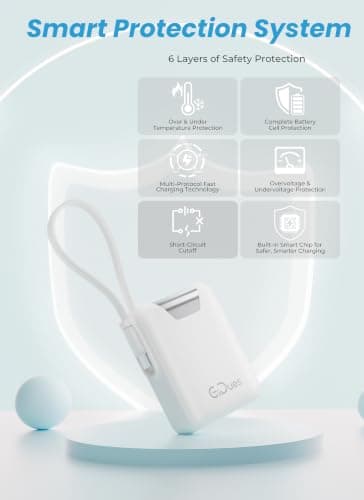 Gidues M1 Mini Portable Charger, 10000mAh Ultra-Compact Power Bank, 22.5W PD Fast Charging, Tpye-C Built-in Cable, Small External Battery Pack for iPhone, Samsung, Android iPad (White) — view 4