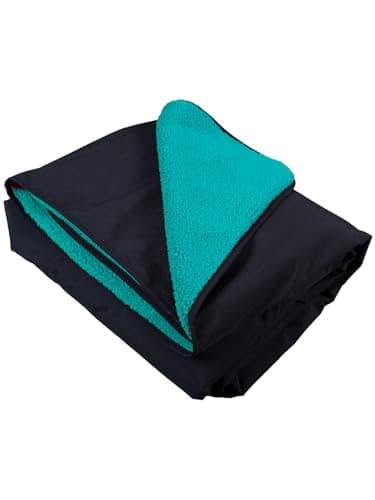 Two Bare Feet Sherpa Lined Waterproof Beach Travel Blanket – Warm, Cozy, Windproof Outdoor Blanket for Camping, Picnics, Hiking & Beach Days – Portable & Lightweight (Black/Teal, 145cm x 145cm) — view 5