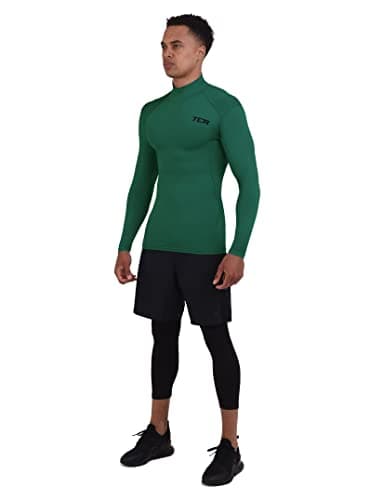 TCA Men's HyperFusion Compression Base Layer Top Long Sleeve Under Shirt - Mock Neck - Cadmium Green Mock, S — view 5