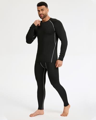Orrfreer 2 Pack Men’s Thermal Underwear Set Fleece Lined Compression Base Layer For Winter Sports Long Sleeve Top & Long Johns For Men Thermal, Skiing, Running, Hiking Black/Charcoal M — view 2