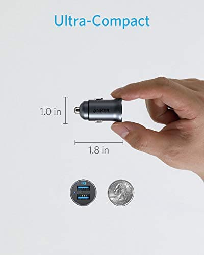 Anker Car Charger, 24W Dual USB Car Charger - Compact Aluminum Alloy, PowerDrive 2 Adapter with Blue LED - Compatible with iPhone12/11/XR/Xs, iPad Pro/Air 2/Mini, Galaxy (Excludes Quick Charge) — view 5