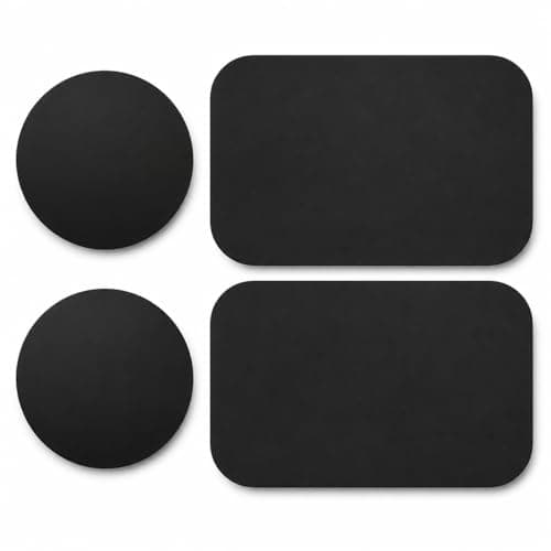 Qinoc Metal Plates for Mobile Magnetic Mount - Universal Replacement Plate Metal Disc with Strong Adhesive for Car Mounts, Magnetic Phone Holder - 2 Rectangle and 2 Round (All Black)