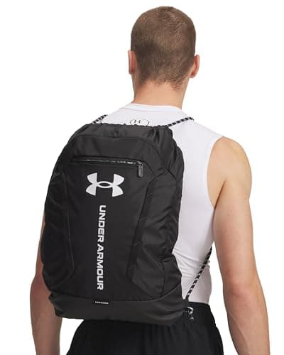 Under Armour Unisex Hustle Sackpack, Water-Resistant Rucksack for Sports and Outdoor Pursuits, Essential Sports Bag with Front Pocket,Black/Black/White,OSFM — view 2
