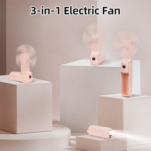 AUAUY Portable Handheld Fan, USB Rechargeable Foldable Fan, Pink — view 3