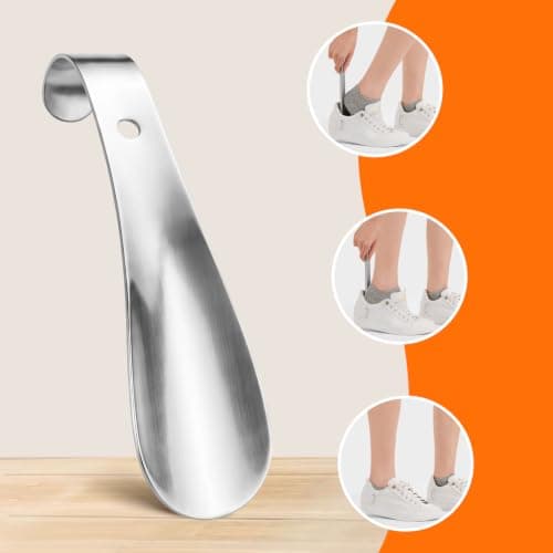 Grey Metal Shoe Horn Small 16cm Curved Hook for Travel Shoes Daily Use — view 3