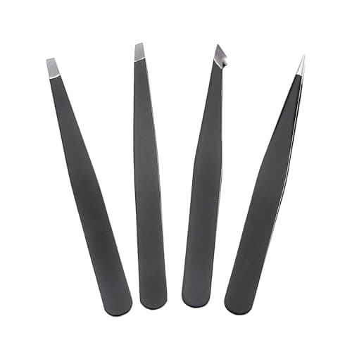 Amazon Basics Set of 4 Pack Professional Stainless Steel Tweezers for Facial Hair, Eyelash, Eyebrow or Ingrown Hair, with Travel Case, Black — view 4