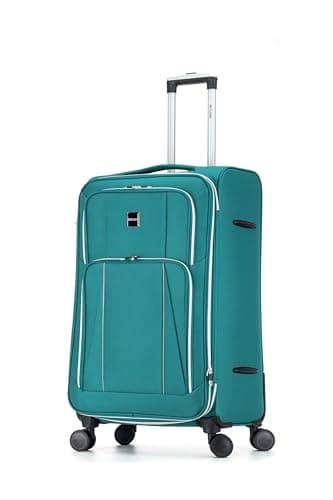 Skylark Large 29” Lightweight Softshell Expandable Suitcase, Integrated Combination Lock, 4 Wheels Check in Luggage for 23kg (Oil Green, 112 litres)