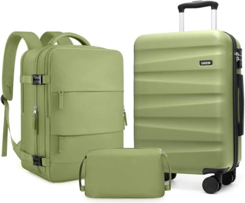 UKEIN Luggage Set with Backpack,Hardshell Carry On Luggage Airline Approved, Light Green, 3 piece set (20inch), Luggag With Spinner Wheels and Backpack