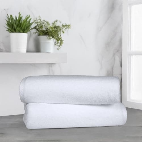 Amazon Basics Bath Towels, 100% Cotton Quick Dry Towel Set, Soft and Absorbent, 70 x 140 cm, White, 2-Pack — view 2