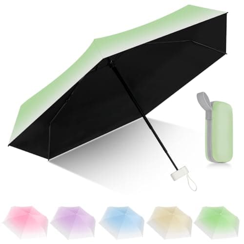 Aolso Mini Umbrella with UPF50+ Protection, 6 Ribs Windproof Strong Travel Umbrella,UV Umbrellas with Capsule Case,Compact Folding Umbrellas for Men Women-Gradient Green — view 3