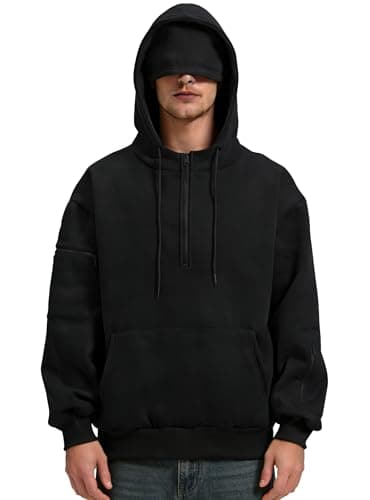 KENAIJING Mens Quarter Zip Travel Hoodies with Eye Mask & Multi Pockets