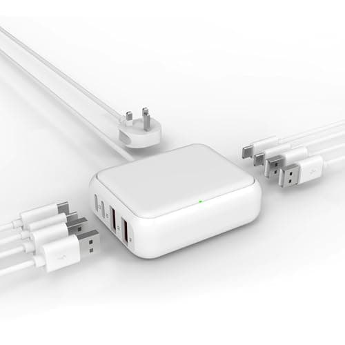 Qurzou USB Charging Station 40W, 8 Port USB C Charger Hub Multiport,PD Fast Charger Dock for iPhone,iPad,Samsung, Tablets,Fan (WHITE)