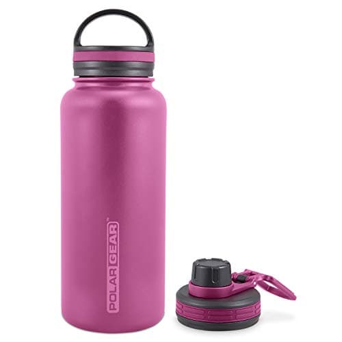 Polar Gear 1L Insulated Water Bottle - 2 Lids - Leakproof Stainless Steel