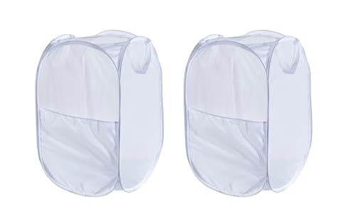 WEBEASY Laundry Basket, 2pcs Pack Foldable Laundry Hamper Pop Up with Durable Handles, Portable Mesh Washing Laundry Bag with Handle Great for Home Kids Room College Dorm Travel (White)