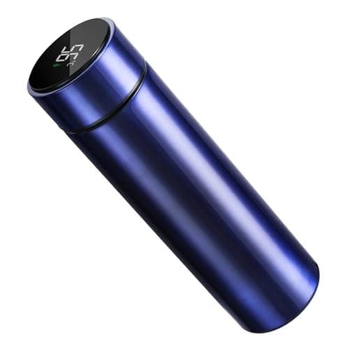 500ML Coffee Cups Travel Mugs with Temperature Display, Stainless Steel Vacuum Insulated Water Bottle with Inner Tea Strainer, Portable Travel Cup, 12-Hour Thermal Insulation 500ml Dark Blue
