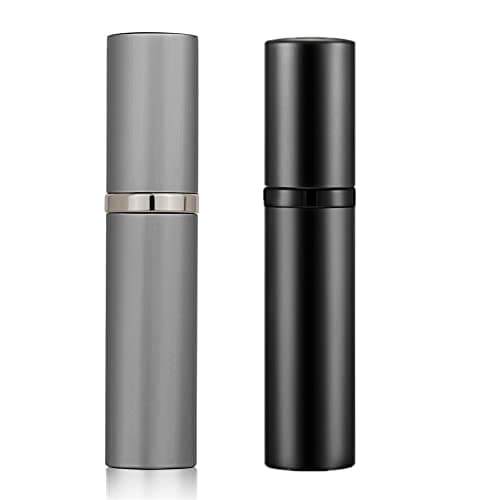 Aurdox Perfume Atomiser, Portable and Refillable mini Perfume Spray Bottles Empty Sprays 2Pack, Dispensers, Atomizers with Pump for Travel, 5ml/black and Silver Grey