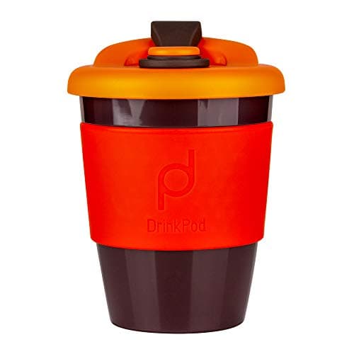 Drink Pod 12oz/340 ml Reusable Coffee Cup/Travel Mug with Rotating Rubber Lip BPA Free PLA Plastic – Volcano/Red RCP-340/R