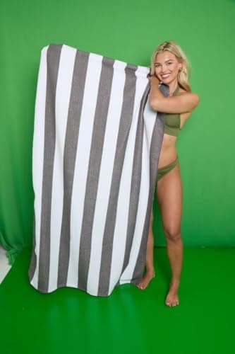 Extra Large Sand-Free Beach Towel – Lightweight, Compact & Absorbent Microfibre Travel Towel, Quick Dry & Fast Packing – Ideal for Camping, Holidays, Gym, Yoga & Sports (Cabana Stripe - Charcoal) — view 2