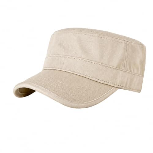 WHJYCC Men's Flat Top Cadet Cap, Light Beige, Size M, Curved Stitched Brim