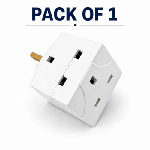 THE BELL 2 Way Adapter Plug UK 3 Pin Double Socket Wall Adapter, Compact 13A Plastic & Metal Multi Plug, 5 x 5cm Single Extension Cube For Home Travel Office, White, 1 Pack — view 3