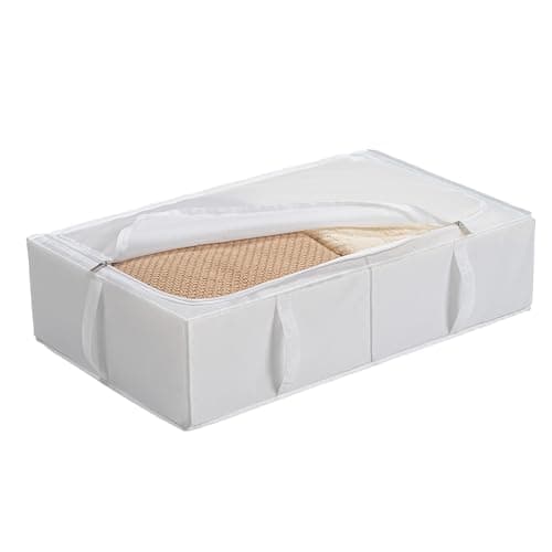 TYEERS Under Bed Storage Box with Lid, Durable Fabric, Washable, Collapsible, Under Bed Storage for Clothes, Blankets, Sheets, Shoes, 70x42x18 cm, 2-Pack, White — view 6