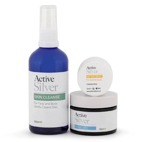 Active Silver Colloidal Silver Facial Care Set for Spots, Cleanse & Care Kit with Skin Cleanse, Magic Gel & Hit The Spot Cream
