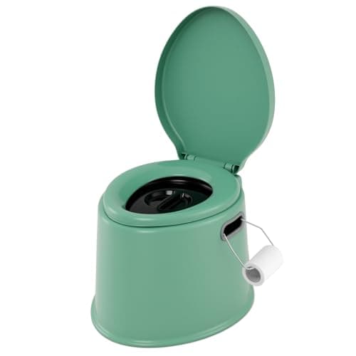 COSTWAY 5L Portable Travel Toilet with Seat, Handle, Lid and Roll Holder, Outdoor Indoor Lightweight Compact Toilet for Hiking, Fishing, Camping Festivals Use, Hold Up to 200kg (Green)