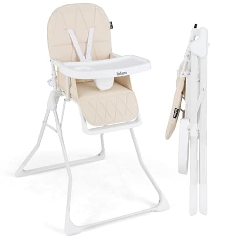 INFANS Baby High Chair, Quick One-Hand Fold Highchair for Babies and Toddlers with Adjustable Footrest Removable Dishwasher Tray PU Seat, Compact Highchairs for 6-36 Months (Beige)