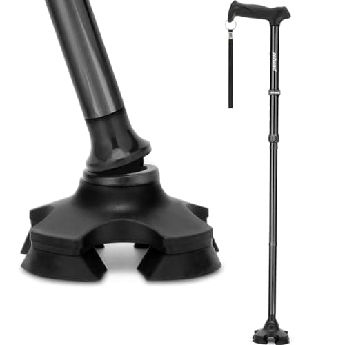Rehand Walking Stick for Men & Women - Foldable, Adjustable, Lightweight, Self Standing Pivot Walking Stick, Soft Handle Grip, with Travel Bag, Walking Sticks for Seniors & Adults (Black)