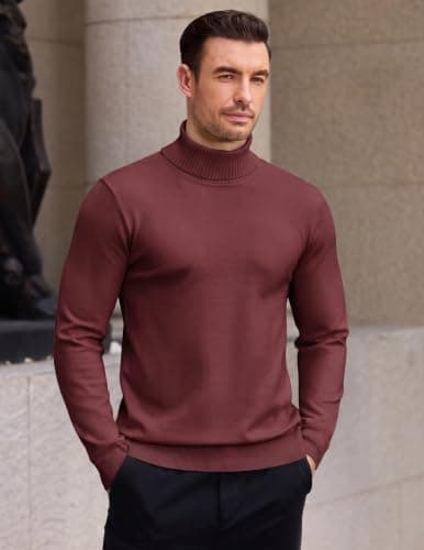 COOFANDY Men's Turtleneck Long Sleeve Jumpers Winter Deepred M — view 3