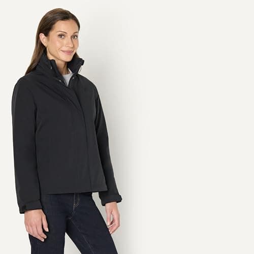 Amazon Essentials Women's Relaxed-Fit Packable Lightweight Waterproof Hooded Rain Jacket, Black, S — view 2