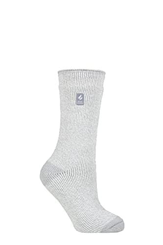 HEAT HOLDERS SOCKSHOP Ladies 1.6 TOG Lite Patterned and Striped Socks Pack of 1 (4-8, Venice Heel & Toe Silver Grey)
