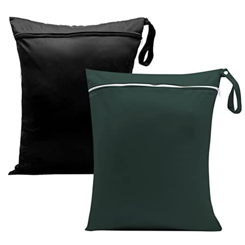Zngou Wet Bags, 13x14 inch Dry Bags Nappy Changing Laundry Bag Reusable Waterproof Cloth Organiser Pouches Babies Swimming Camping Travel Beach, Black,blue, 2Pcs-30x35cm-black/green