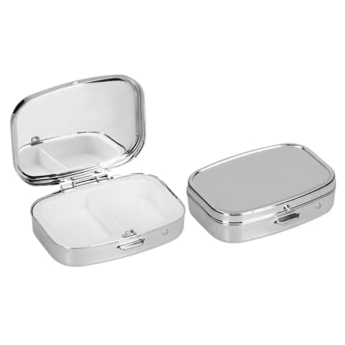 kwmobile 2X Pill Box Stainless Steel Silver - Portable Travel Box, Organizer for Tablets, Supplement Holder, Metal Case Storage, 2 Compartments for Medicine